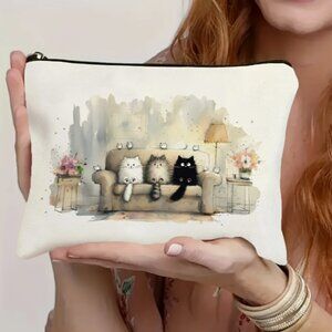 Cats on the Couch Makeup Bag Zip Closure NWT